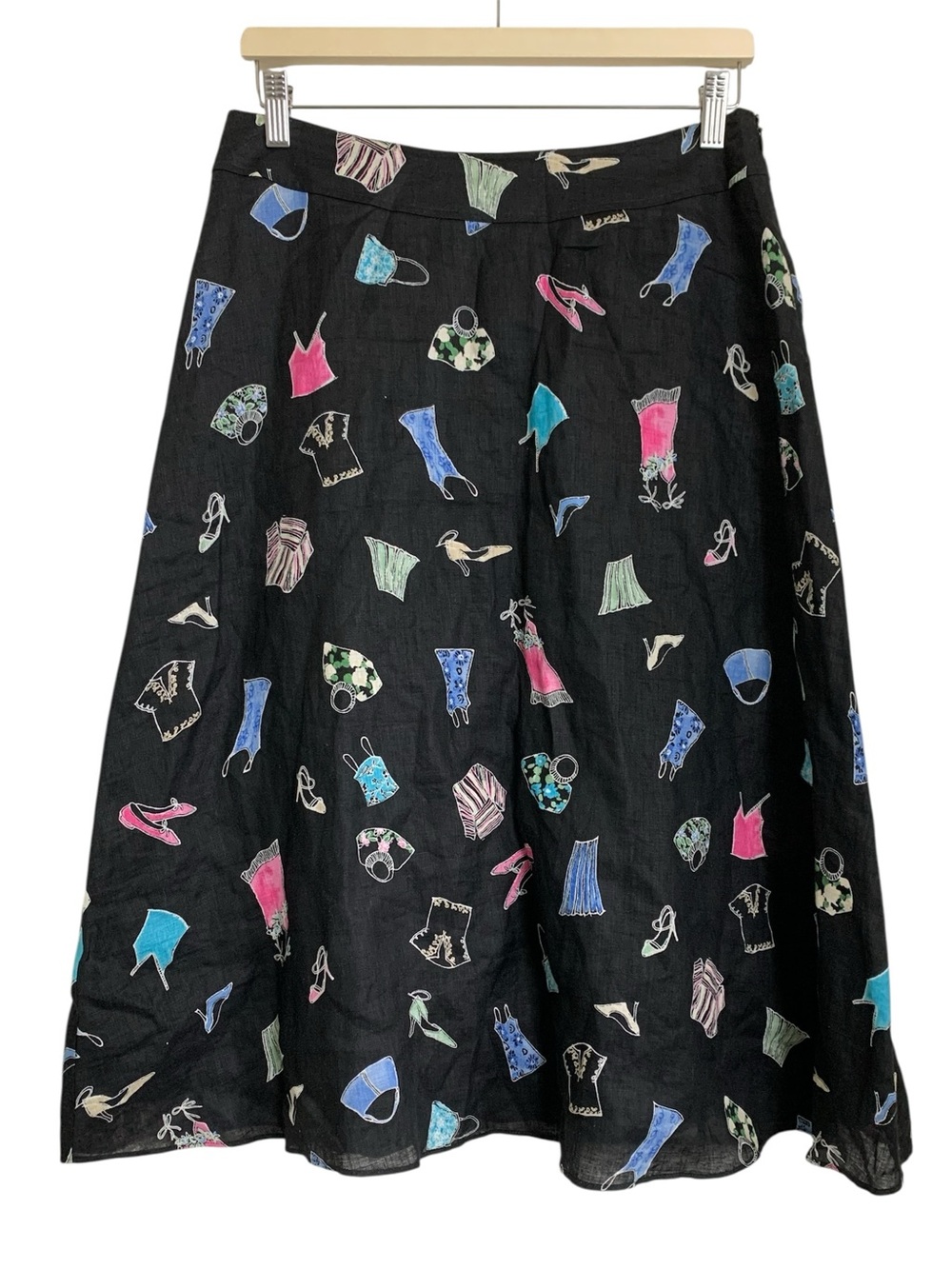 Liz Claiborne Retro Novelty Print 100% Linen A Line Skirt Womens Sz 8 Black Pink